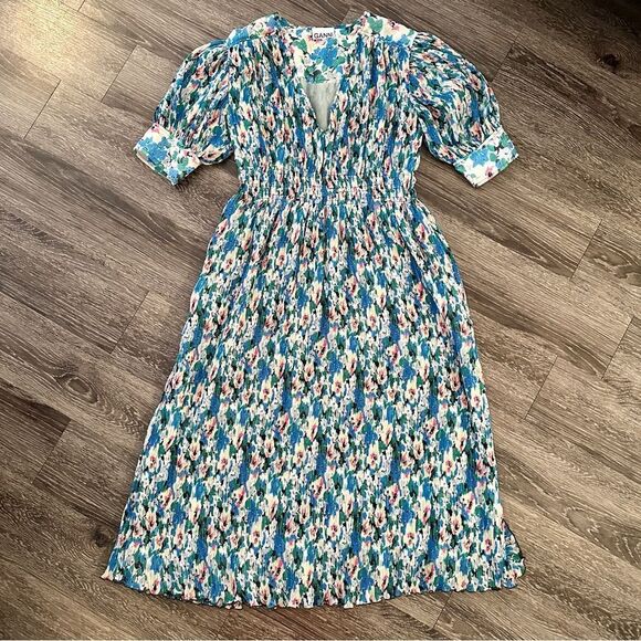 GANNI floral-print pleated georgette midi dress New - Picture 1 of 15